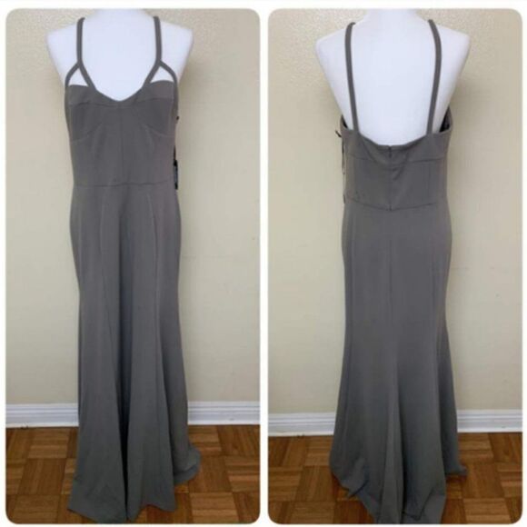 Vera Wang Lavender Trumpet Fitted Gown Quiet Luxury Academia Sz 14 Ash Gray - Picture 2 of 6